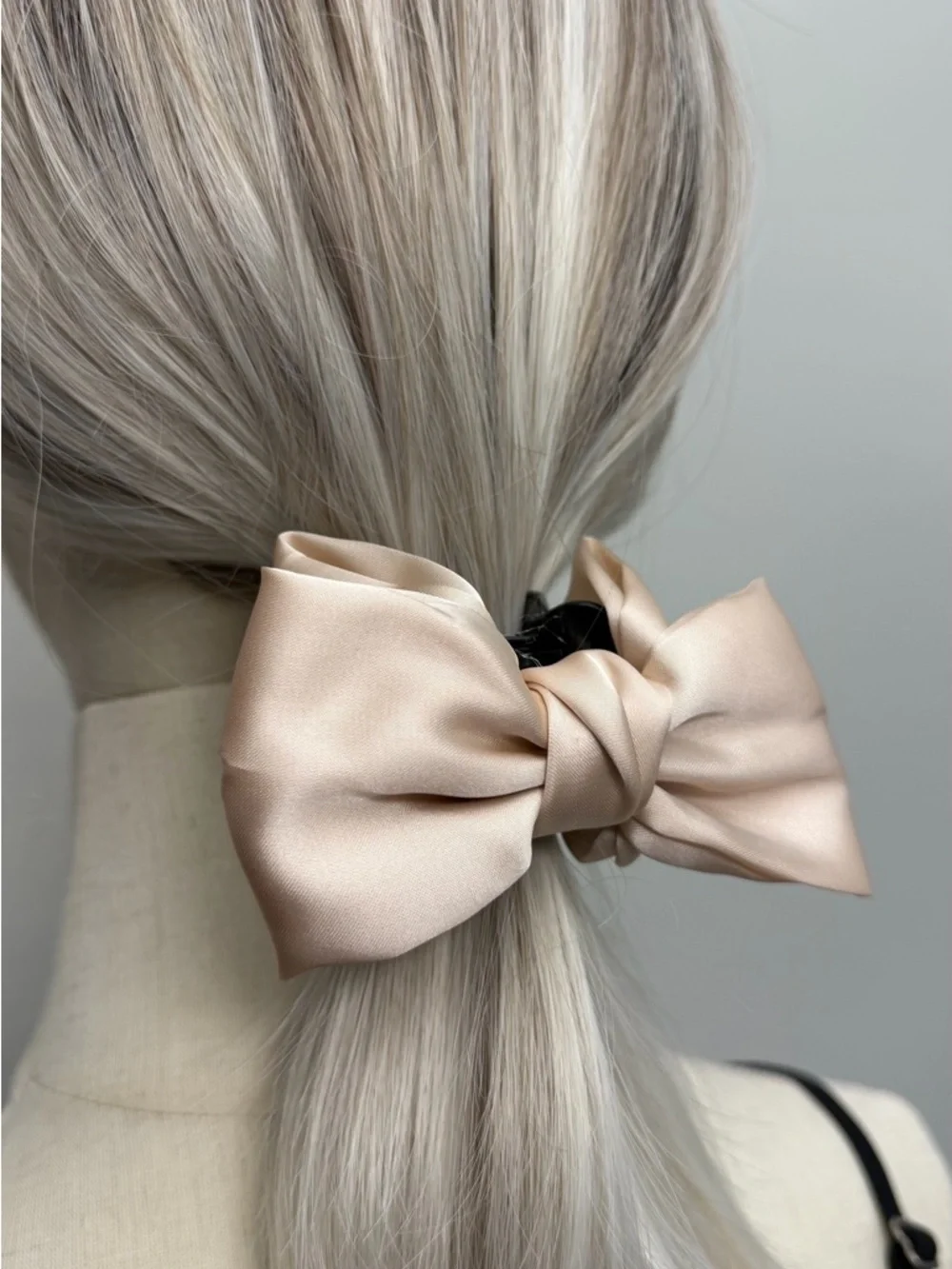 Satin Bow Hair Clip Beige Red Black Hair Bow Barrette Elegant Minimalist